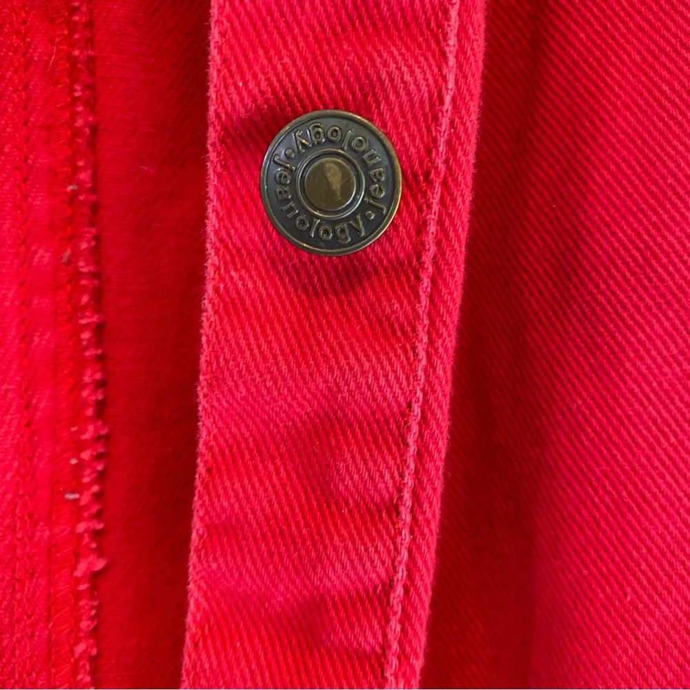 Vtg Newport News Jeanology Long Red Button-Front Denim Coat Dress Patriotic 12 - Picture 12 of 12